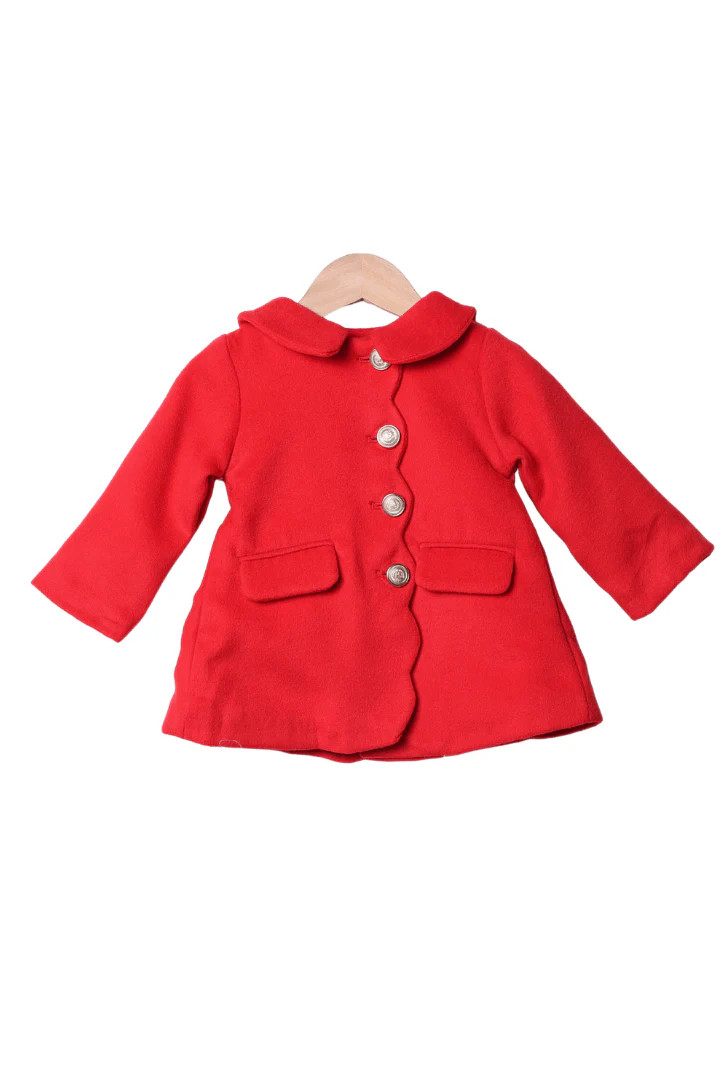 Scalloped Red Wool Dress Coat | The Smocked Flamingo