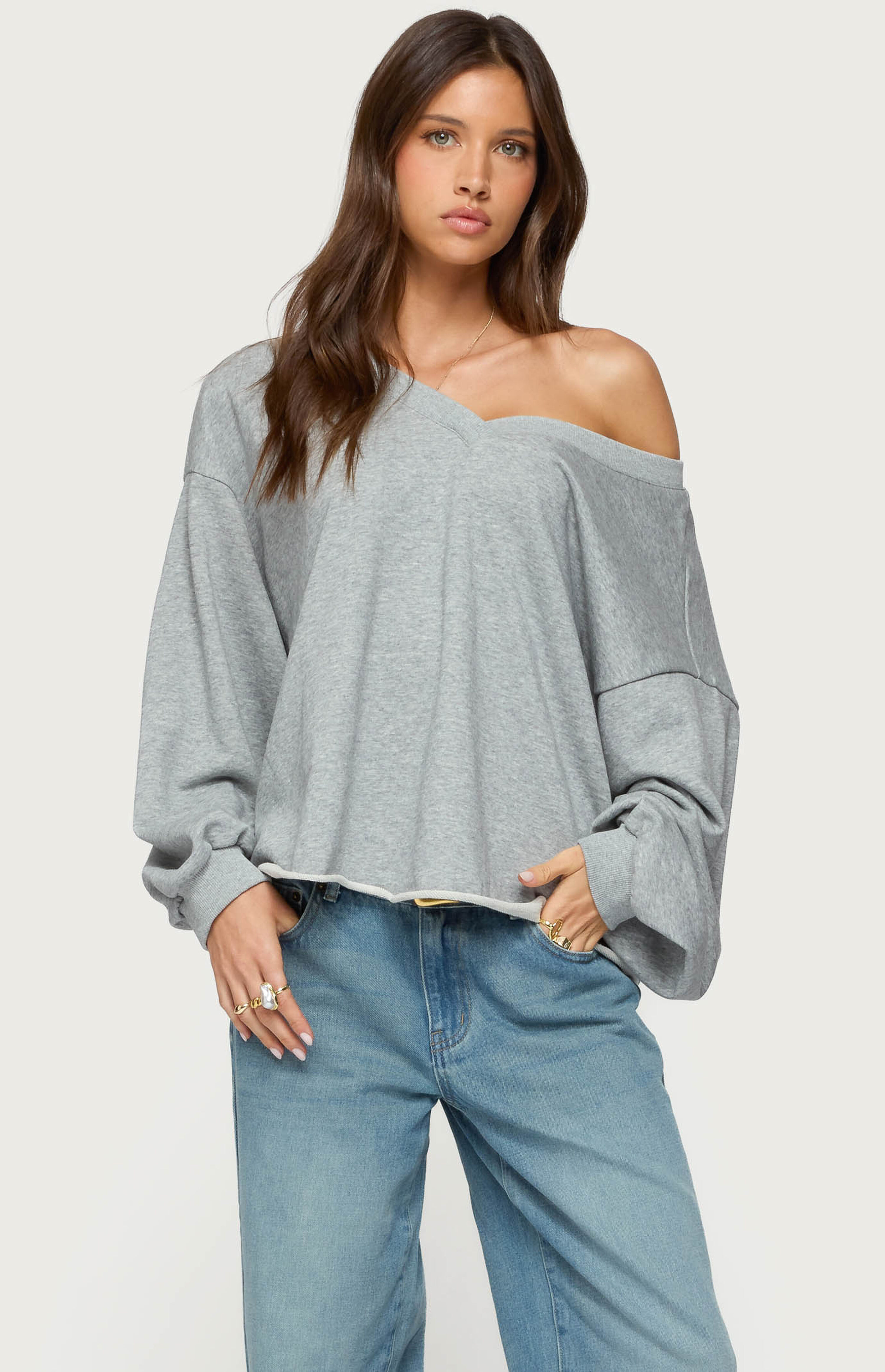 Edikted Winfred Oversized V Neck Sweatshirt | PacSun