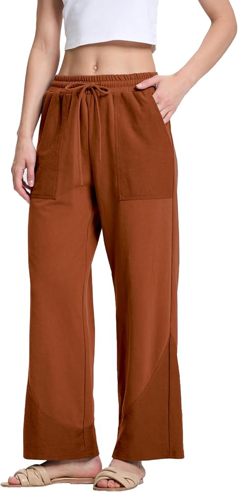Womens Wide Leg Pants Casual Elastic Drawstring Waist Palazzo Pants with Pockets Lounge Pants Swe... | Amazon (US)
