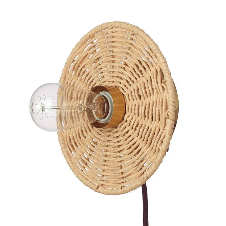 Globe Electric Laurel 1-Light Plug-In or Hardwire Wall Sconce with Faux Rattan Blackplate, 910044... | Walmart (US)