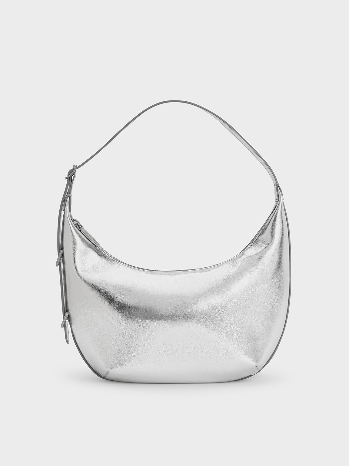 Bryna Metallic Curved Hobo Bag
    
         - Silver | Charles & Keith AU