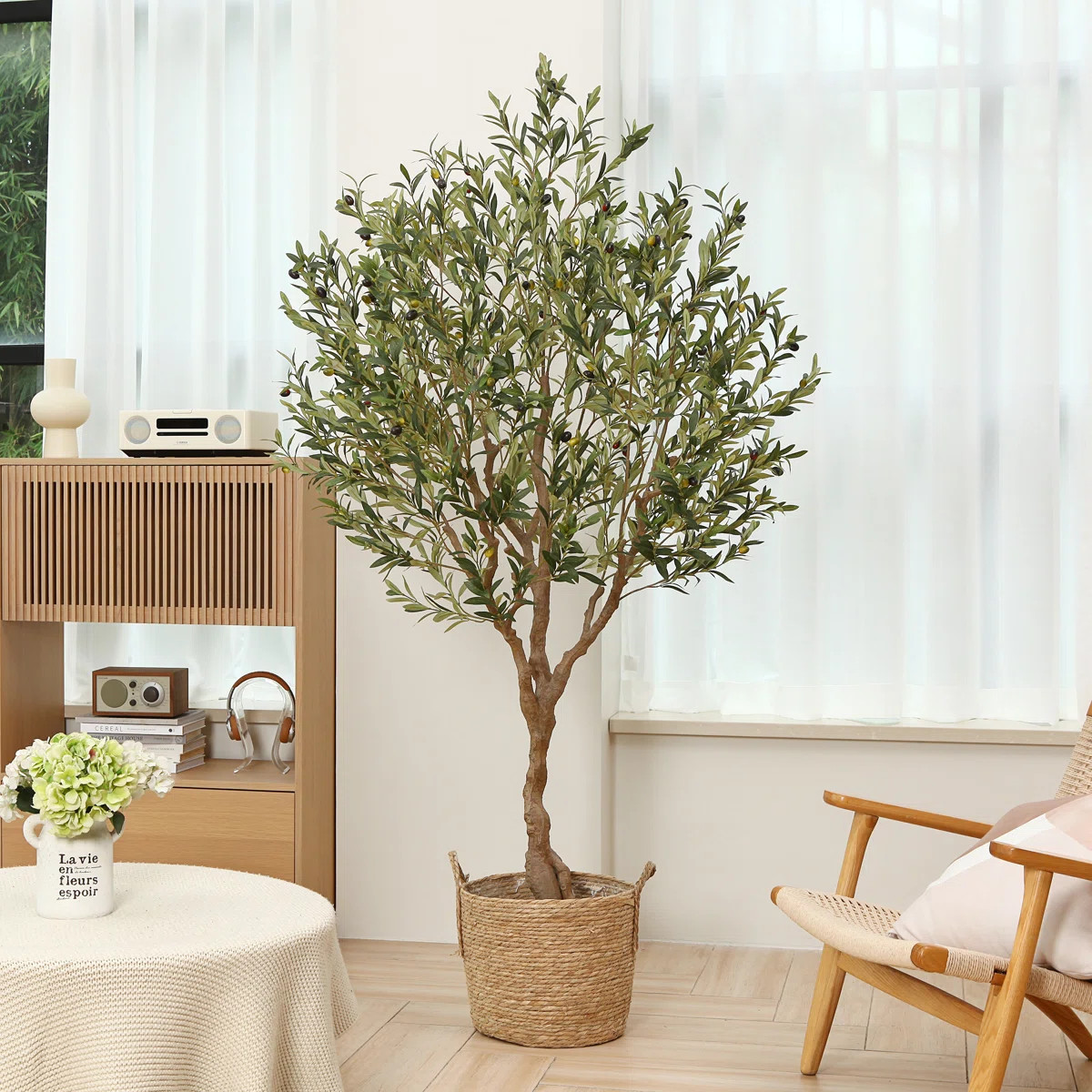 Adcock 7ft Faux Olive Tree in Pot, Artificial Olive Plants for Home & Office, Potted Olive for De... | Wayfair North America