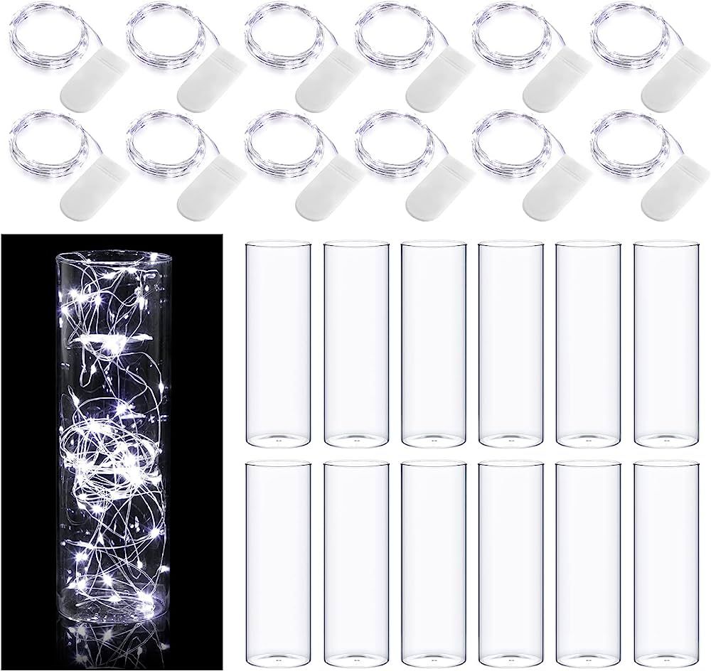 Clear Glass Vases Cylinder Vases for Centerpieces and 10 ft 30 LED White Fairy Lights Battery Ope... | Amazon (US)