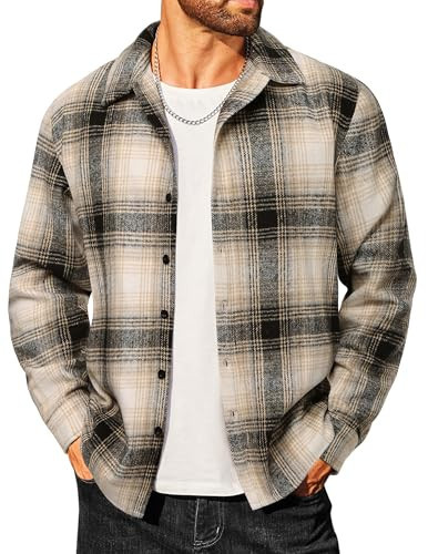 COOFANDY Men's Casaul Flannel Shirt Jacket Lightweight Fall Shacket Long Sleeve Fleece Trucker Overshirt | Amazon (US)