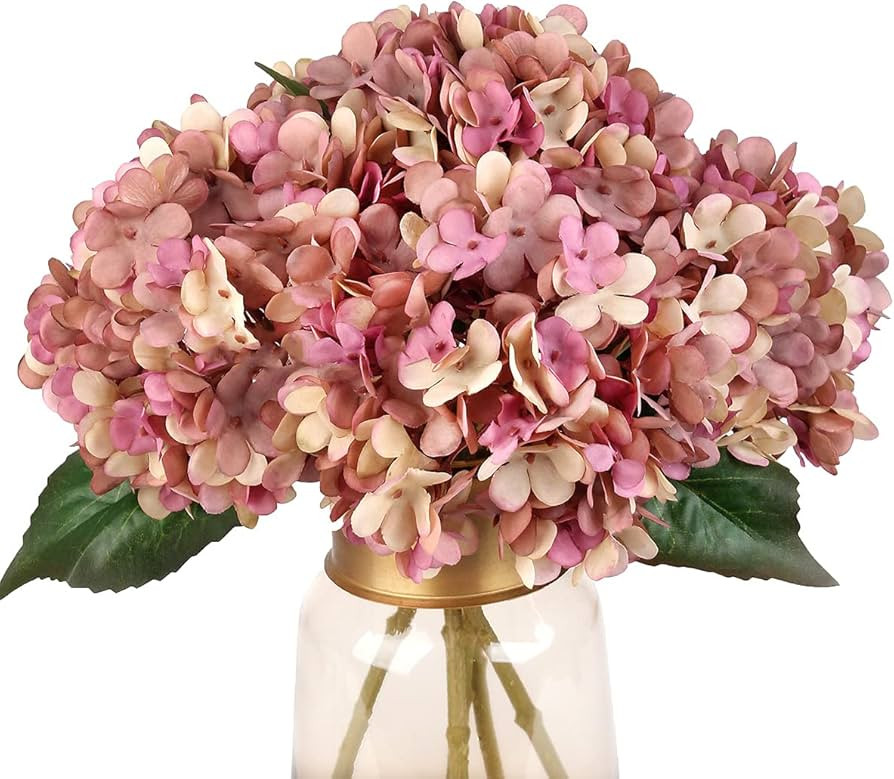 Blooming Paradise 5Pcs Artificial Fake Flowers Plants Silk Hydrangea 1 Flower Head Arrangements W... | Amazon (US)
