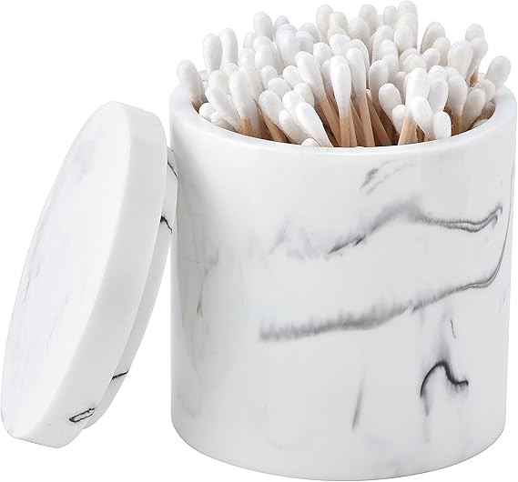 QEEMEE Cotton Swab Holder with Lid, Resin Cotton Ball Canister Jar Cosmetics Makeup Countertop Or... | Amazon (US)