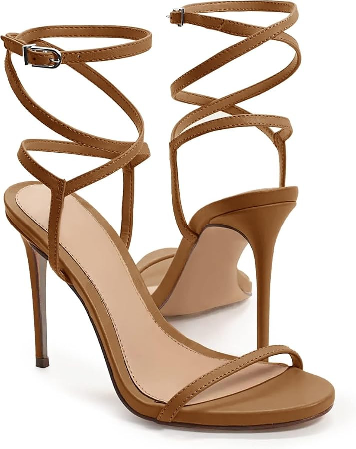 Coutgo Womens Strappy Lace up Heels Sandals Sexy High Heeled Ankle Strap Summer Dress Shoes | Amazon (US)