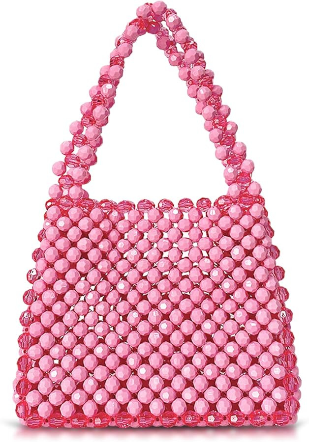 Women Bead Clutch Purse,Evening Bags, Square Shoulder Bag, Handbags for Party Wedding Travel(Pink... | Amazon (US)