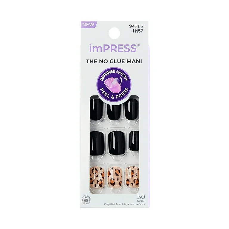 KISS imPRESS Design Press on Nails, Romantique, Black, Short Square Oval, 30 Count | Walmart (US)