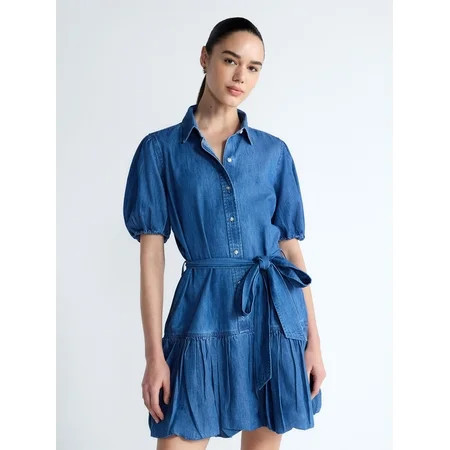 Free Assembly Women's and Women's Plus Denim Mini Dress with Puff Sleeves, Sizes XS-4X | Walmart (US)