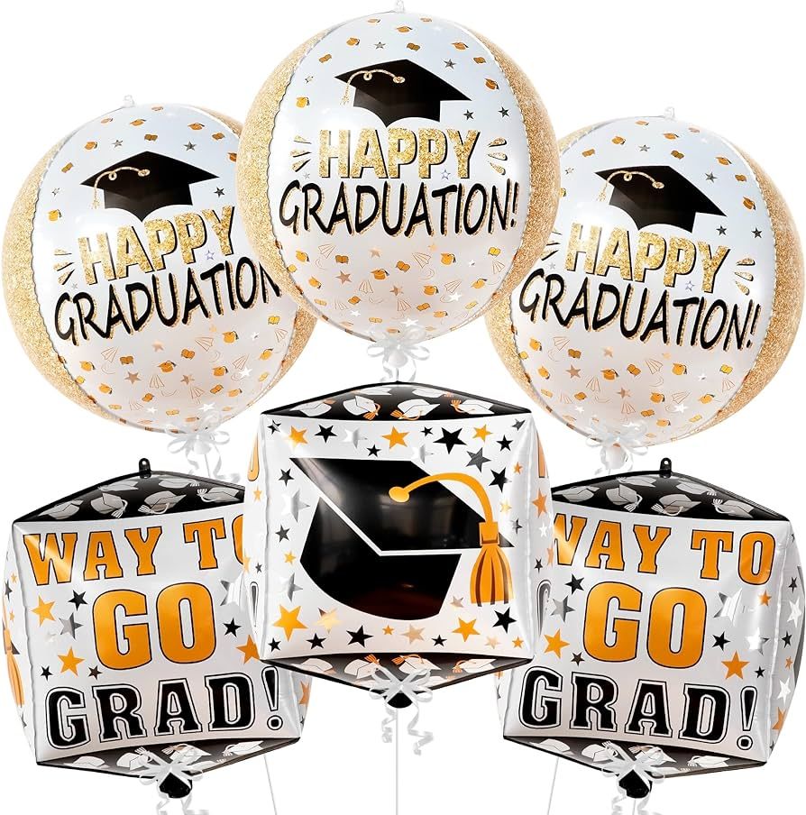 KatchOn, Graduation Balloons 2024 Black and Gold - Big, Pack of 6 | Happy Graduation Mylar Balloo... | Amazon (US)