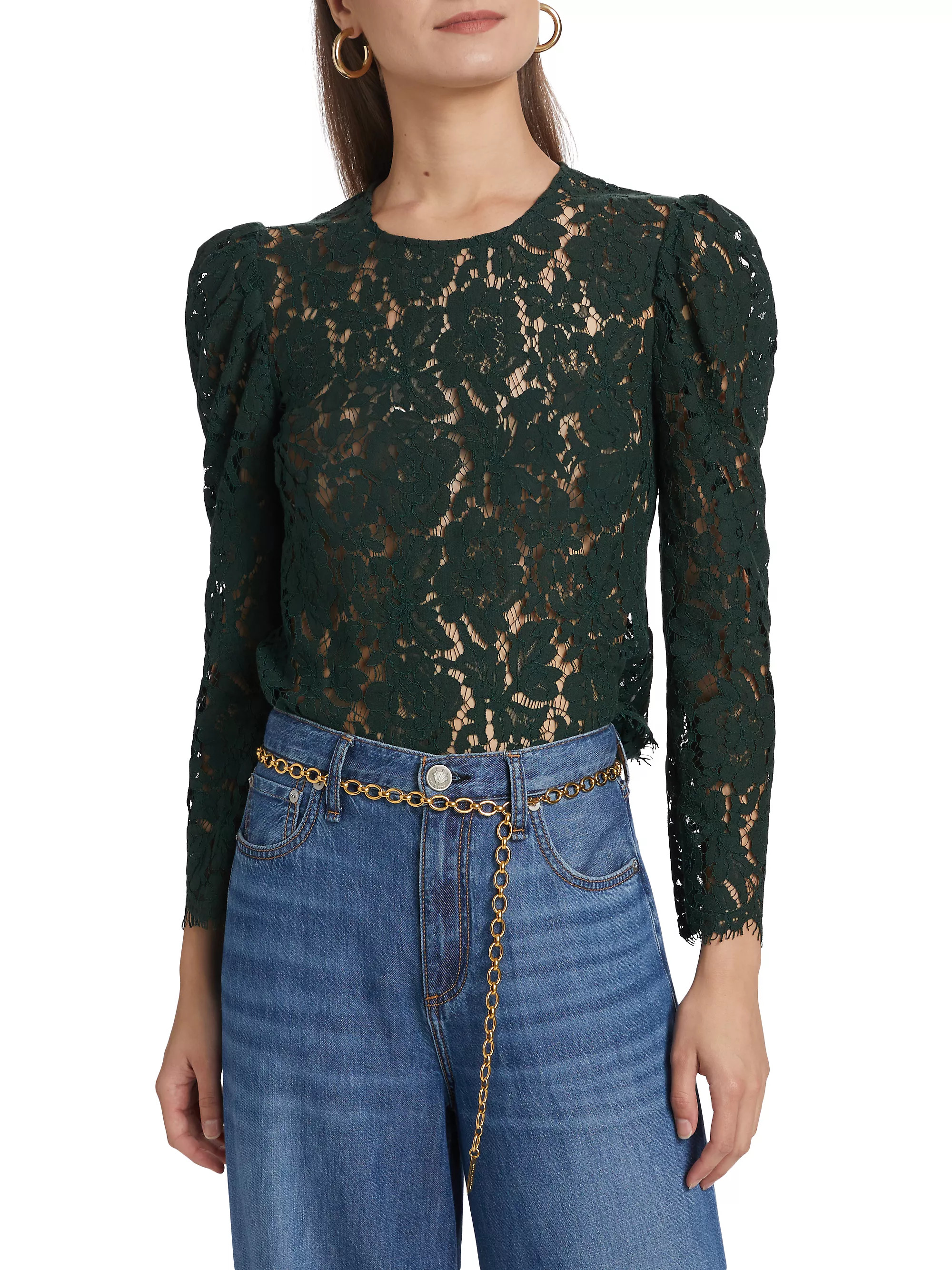 Generation LoveRue Lace Puff-Sleeve Top | Saks Fifth Avenue