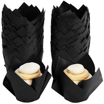 Juvale 100-Piece Black Tulip Cupcake Liners, 2 x 3.5 Inches, Black Cupcake Liners for Halloween Parties & Wedding Receptions | Target