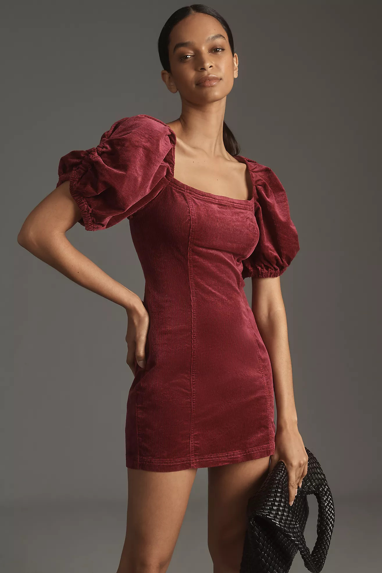 Pilcro Puff-Sleeve Square-Neck Corduroy Mini Dress | Anthropologie (US)