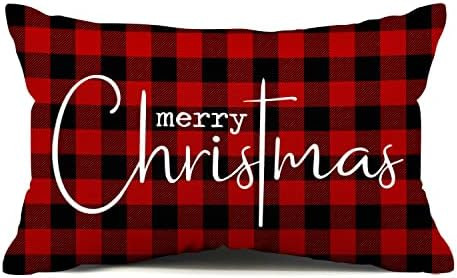 Christmas Pillow Covers Merry Christmas Throw Pillow Decorative Christmas Red and Black Cotton Cl... | Amazon (US)