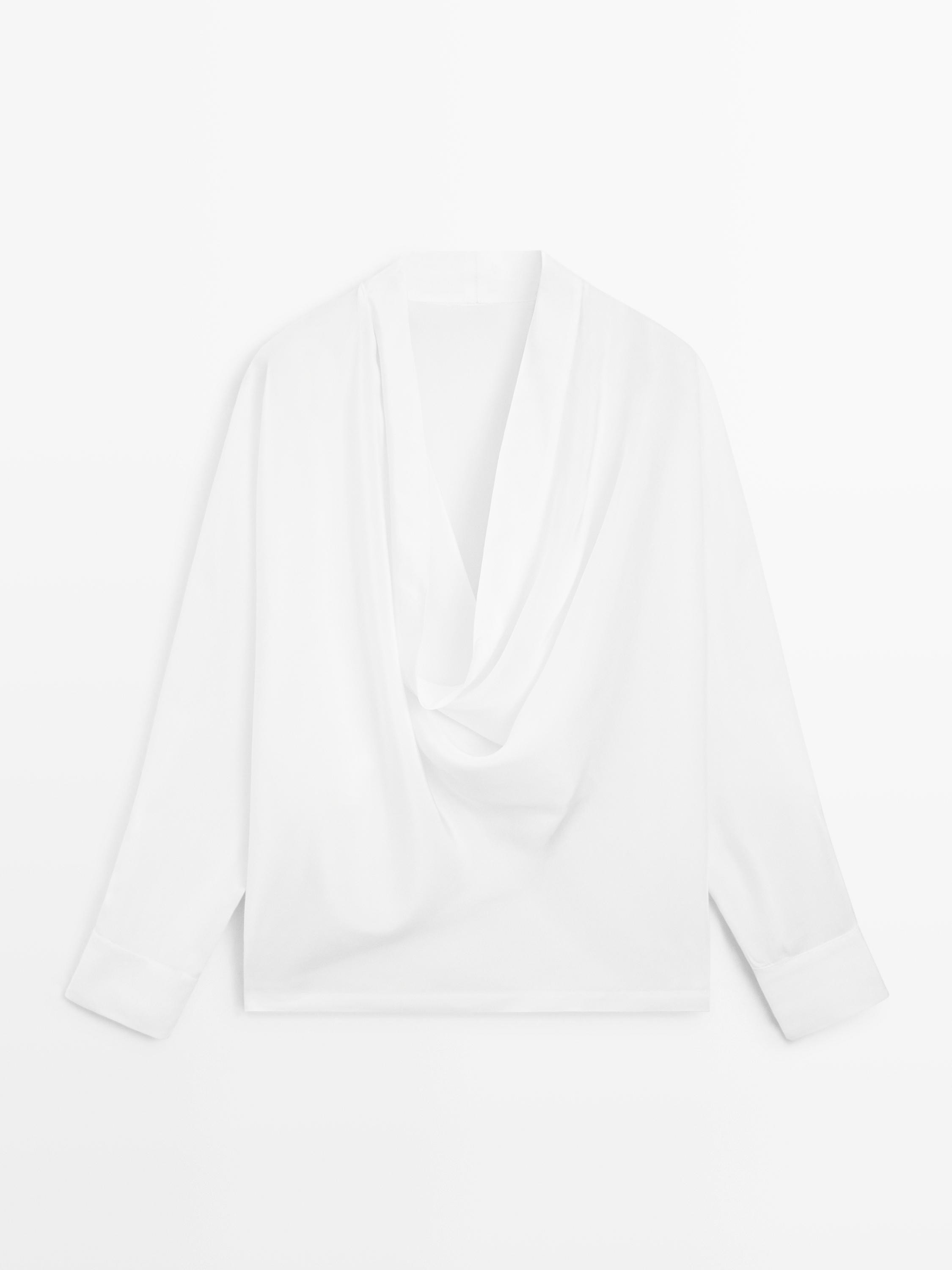 Fließendes Hemd mit drapiertem Ausschnitt | Massimo Dutti DE