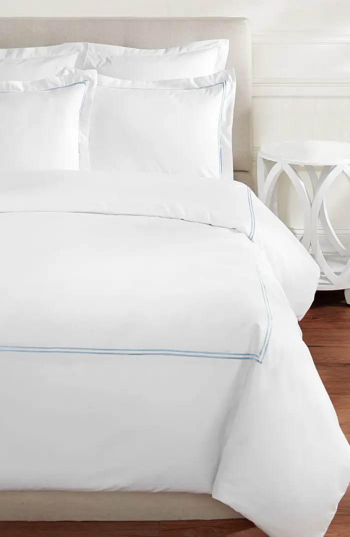 MELANGE HOME King 600 Thread Count Cotton 2 Stripe Embroidered Duvet Set | Nordstromrack | Nordstrom Rack