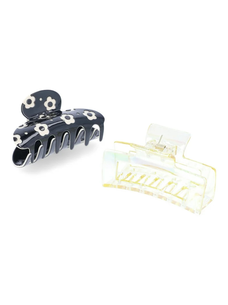 No Boundaries Multi Claw Clips, 2-Pack, Black Multi | Walmart (US)