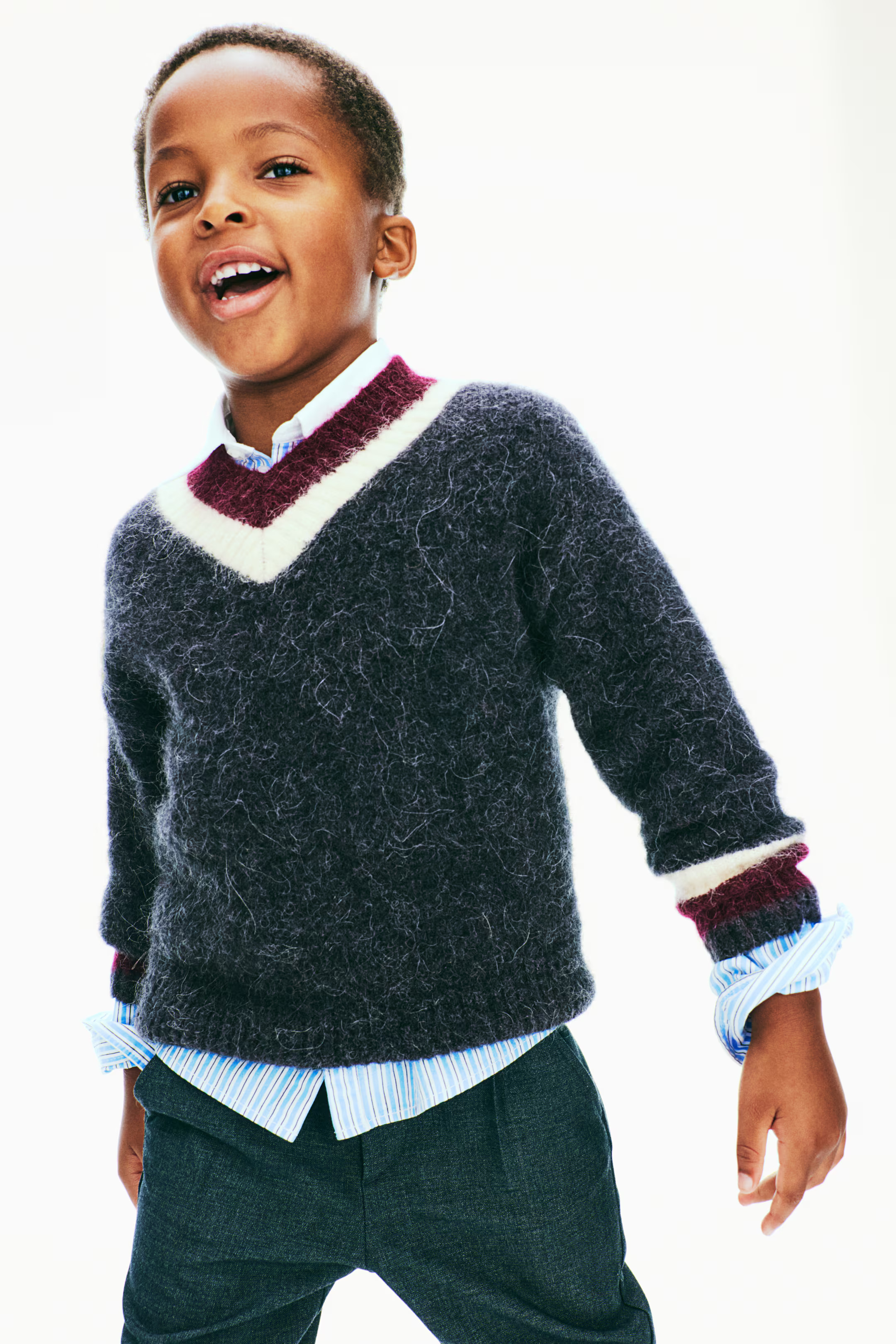 Wool-blend jumper - V-neck - Long sleeve - Dark grey - Kids | H&M GB | H&M (UK, MY, IN, SG, PH, TW, HK)