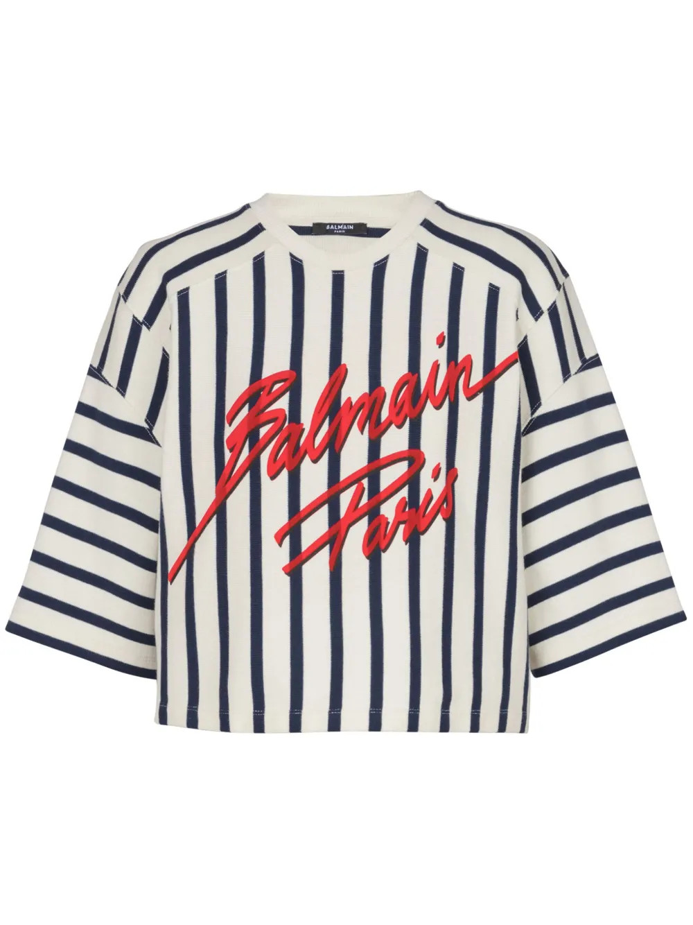 Balmain striped baseball T-shirt - White | Farfetch Global