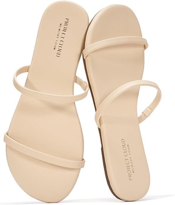 Project Cloud Summer Sandals for Women 2026 - Memory Foam Insole and Vegan Leather Beach Flip Flo... | Amazon (US)