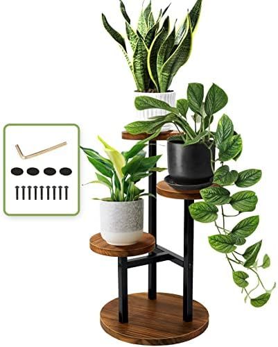 AUGOSTA 3 Tier Plant Stand, Corner Plant Stand, Tall Metal Wood Plant Shelf Holder for Indoor Pla... | Amazon (US)