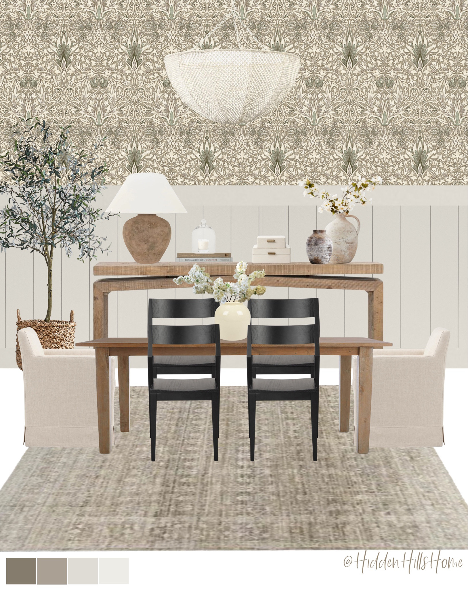 Dining room decor mood board, dining room wallpaper, dining chairs, dining table, dining room design ideas #diningg room

#LTKFamily #LTKHome #LTKSaleAlert