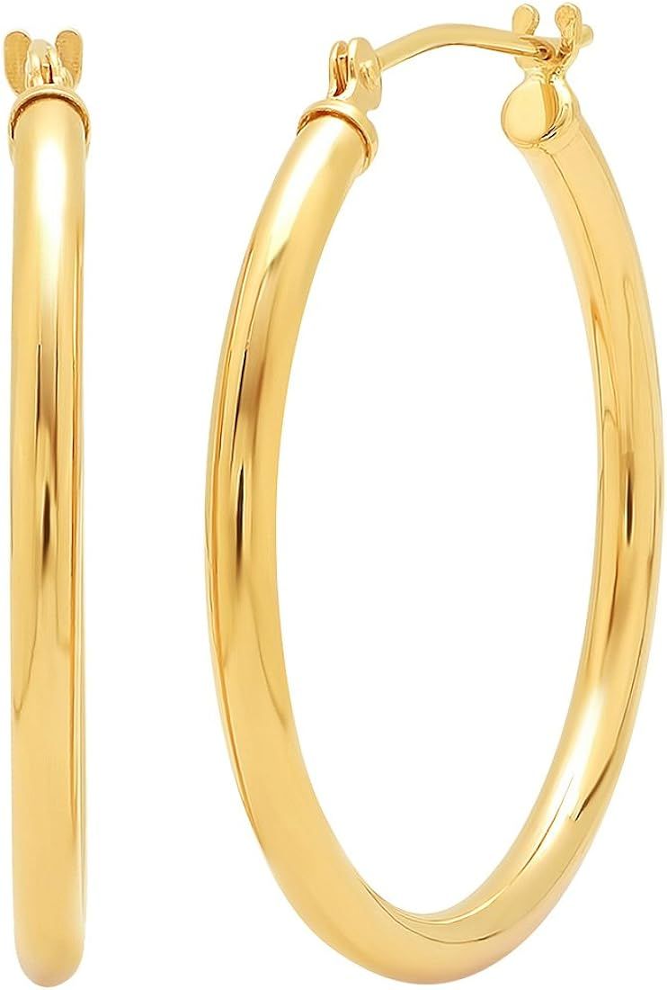 14K Gold 1 inch Diameter Classic Round Hoop Earrings for Women | Real 14K Yellow Gold, 14K White ... | Amazon (US)