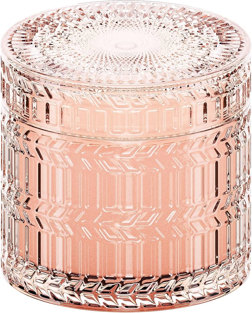 Pink Rose&Sandalwood Scented Candles, Wood Wick Soy Candles, Long Time Burn time,Pink Glass Jar D... | Amazon (US)