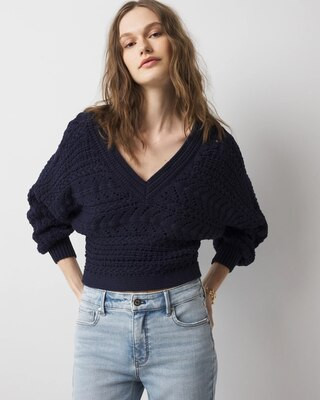 Women's Chunky Knit Dolman Pullover Sweater in Officer Blue size XL | White House Black Market | White House Black Market