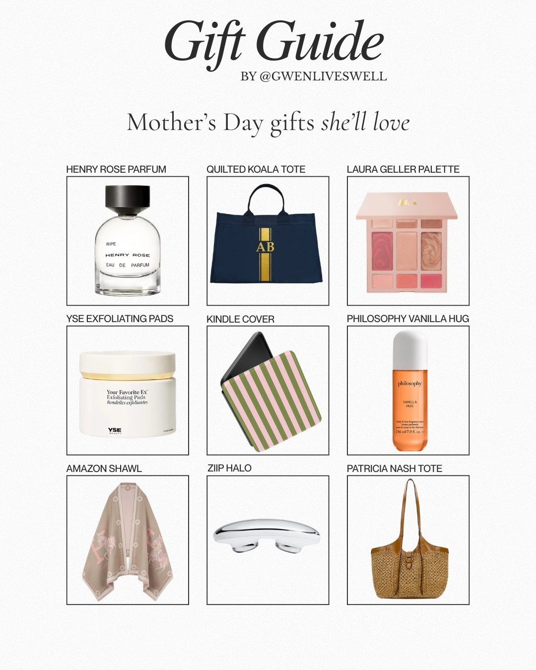 Mother’s Day gifting, but make it chic 💕

A curated mix of elevated everyday pieces she’ll actually reach for — from signature scents and beauty staples to timeless totes and cozy layers.

These are the kind of gifts that feel thoughtful, look beautiful, and instantly upgrade her daily routine ✨

A couple favorites with codes:

Quilted Koala tote (perfect everyday carry) — use GWEN20

Patricia Nash tote (such a timeless staple) — use GWEN10

#LTKmomlife #LTKMothersDay #LTKOver40
