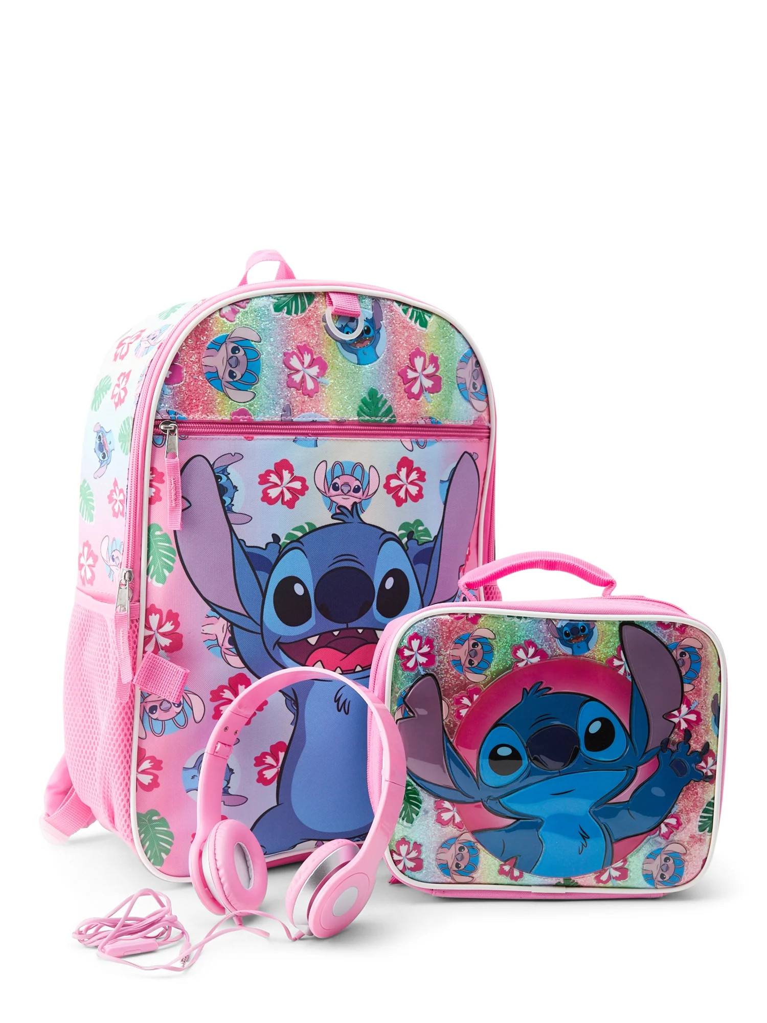 Disney Lilo and Stitch Girl's 3-Piece Backpack Set with Headphone - Pink | Walmart (US)