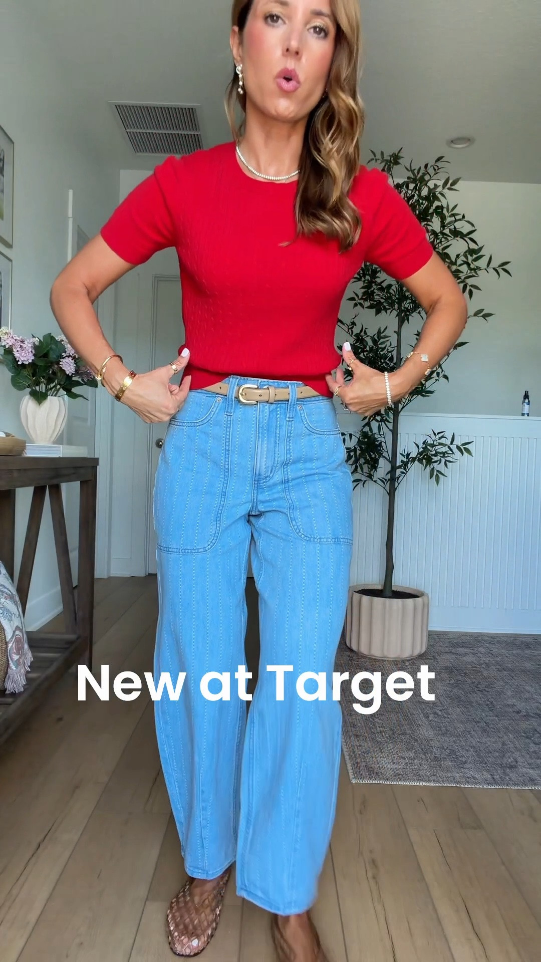 New Target arrivals for summer and early fall! I love these new barrel leg jeans in 00. Sweater top in XS. Elevated casual outfit. Summer outfit. Full outfit. Teacher outfit. Mom outfit. Jelly ballet flats are whole sizes only. Size down if you’re a half size.

#LTKootd #LTKgrwm #LTKPetite
