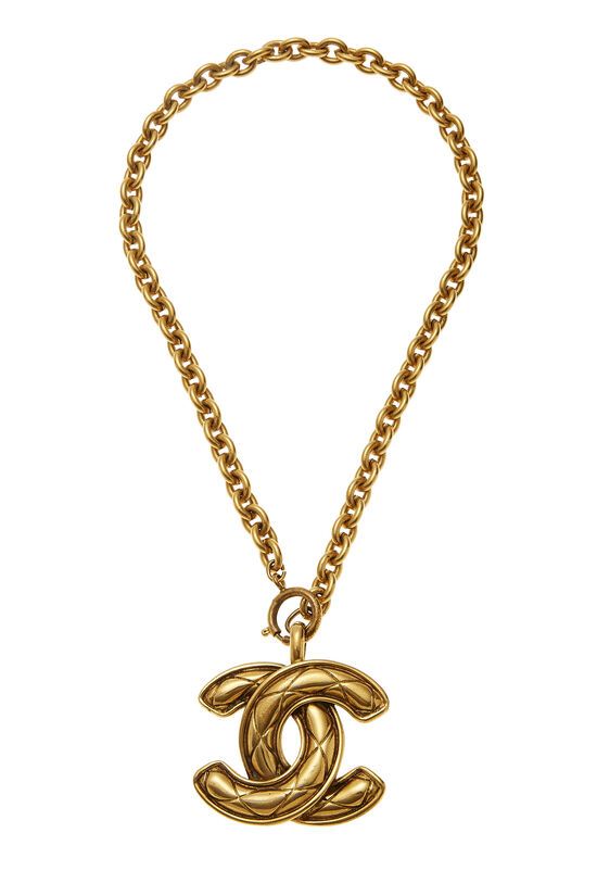 Gold Quilted 'CC' Necklace Large | What Goes Around Comes Around