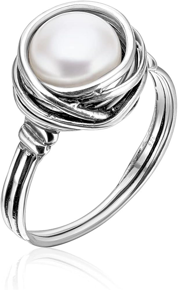JEAN RACHEL JEWELRY 925 Sterling Silver Ring with Fresh Water Pearl Wire Wrap Vintage Design - Hy... | Amazon (US)