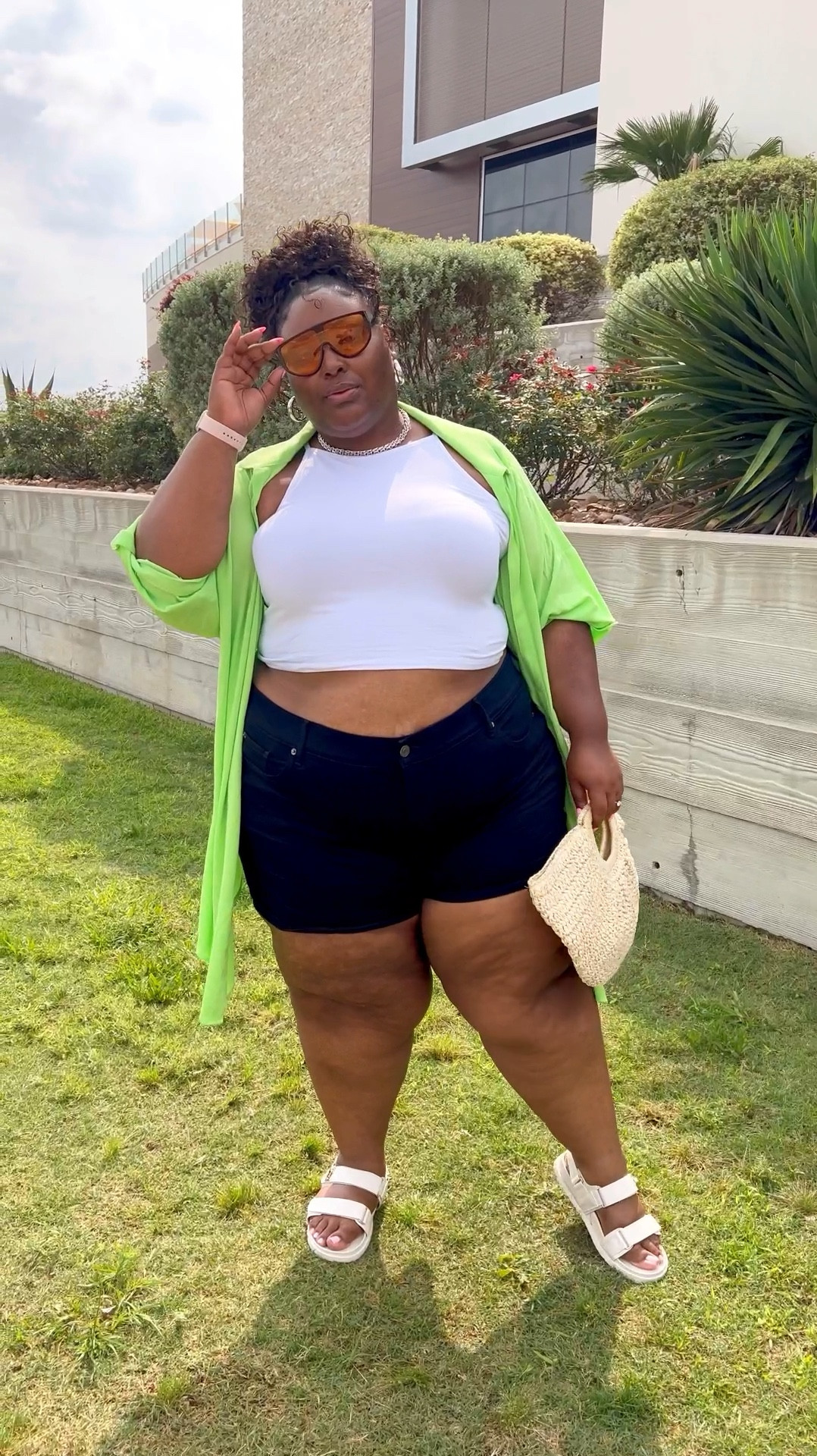 This is the perfect casual summer look for my plus size and midsize babes! The shorts are super comfortable and supportive and the green outer shirt has a lightweight fabric that keeps you cool in the heat. And of course crop tops are always a vibe!

These wide width sandals really stole the show though, super on trend and comfortable!

I’m wearing a size 28 in the shorts (I always size up for my thighs) a size 3/22 in the top, and a 4/26 in the green shirt. My sandals are an 11.5.

#LTKstyletip #LTKmidsize #LTKplussize