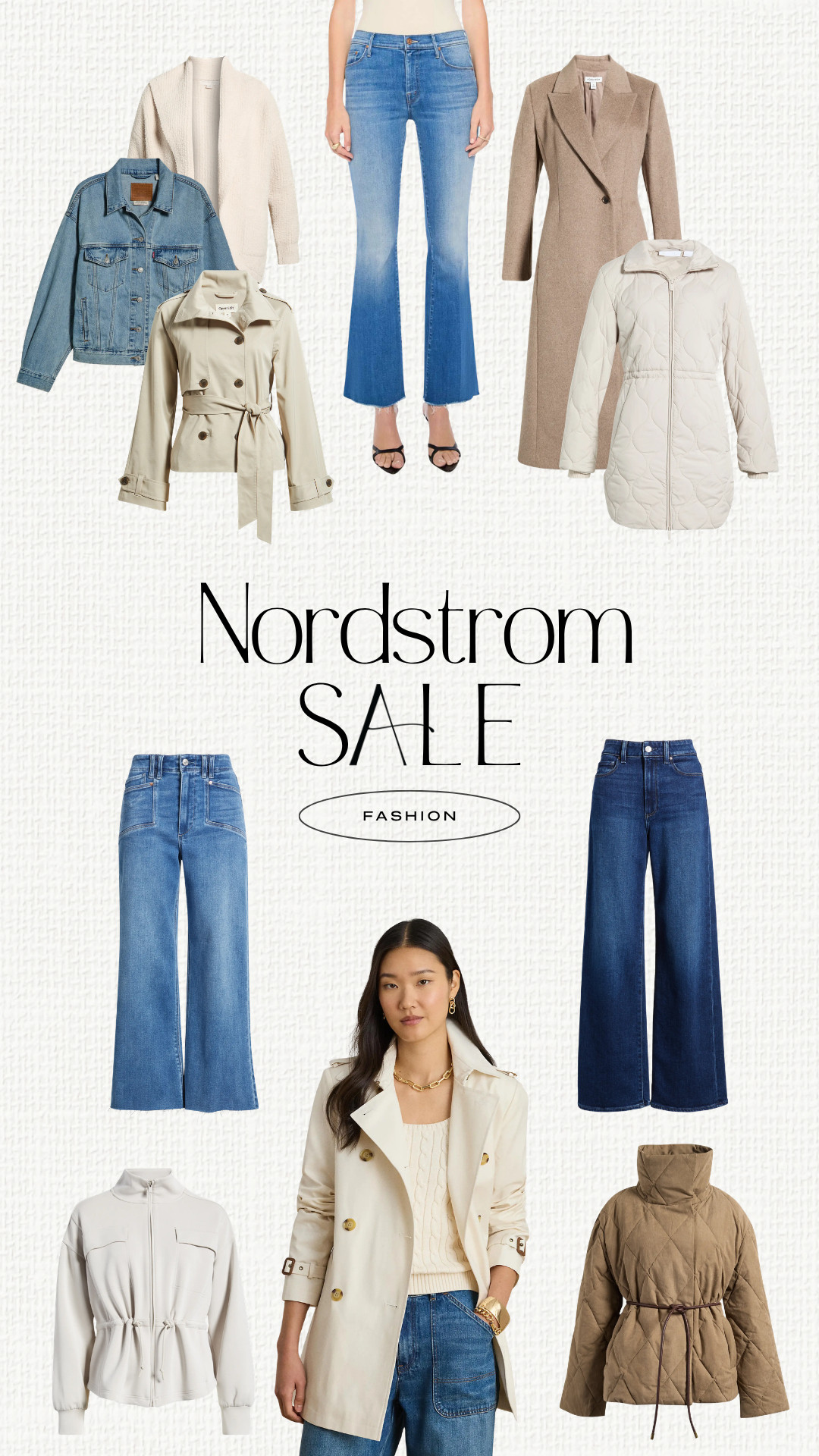 Nordstrom sale fashion finds for early fall and winter. Neutral outerwear. Pea coats and jackets. Zip up and denim jackets. High-rise, cropped and wide leg jeans. Open collar cardigans and sweaters. Elevated casual warm outfits. Brown, beige, white and cream outerwear.  

 #LTKSeasonal #LTKSaleAlert #LTKPetite