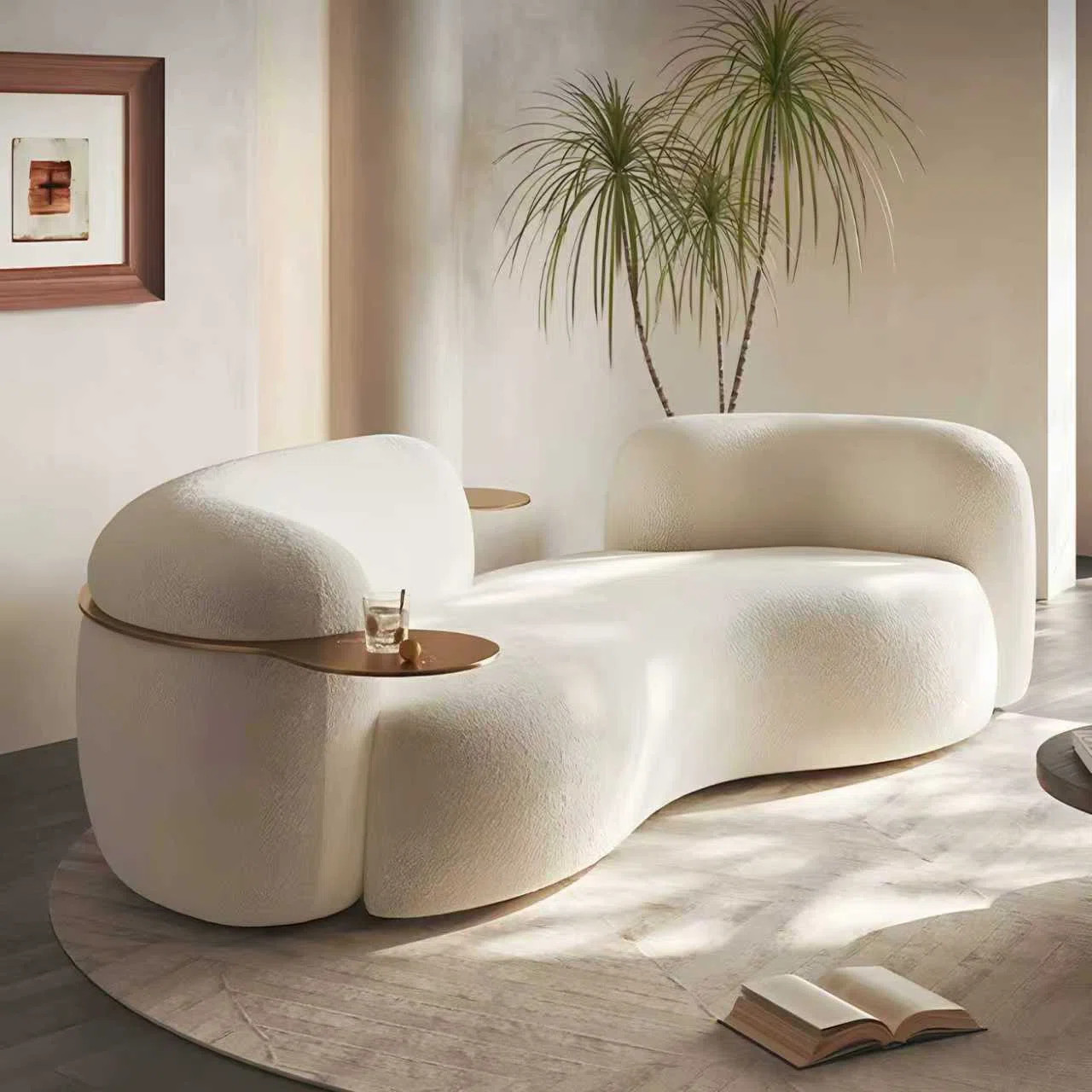 Curved Modern Sofa with Built-in Gold Tray, 102" Long, 3-Seater for Apartments and Small Homes ... | Wayfair North America