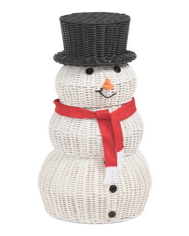26in Figural Resin And Rattan Snowman Storage | TJ Maxx