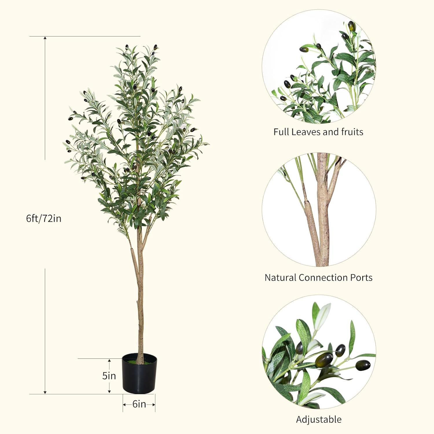 6ft Faux Olive Tree, Artificial Olive Tree Indoor, High Imitation Silk Plant Fake Olive Tree with... | Amazon (US)