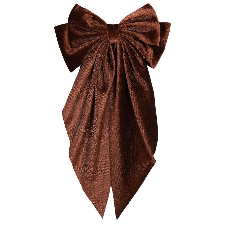 Brown Velvet Large Hair Bow Long Tail Bowknot Hair Barrette Clip 8.26 Inch Women Girls Fall Winte... | Amazon (US)