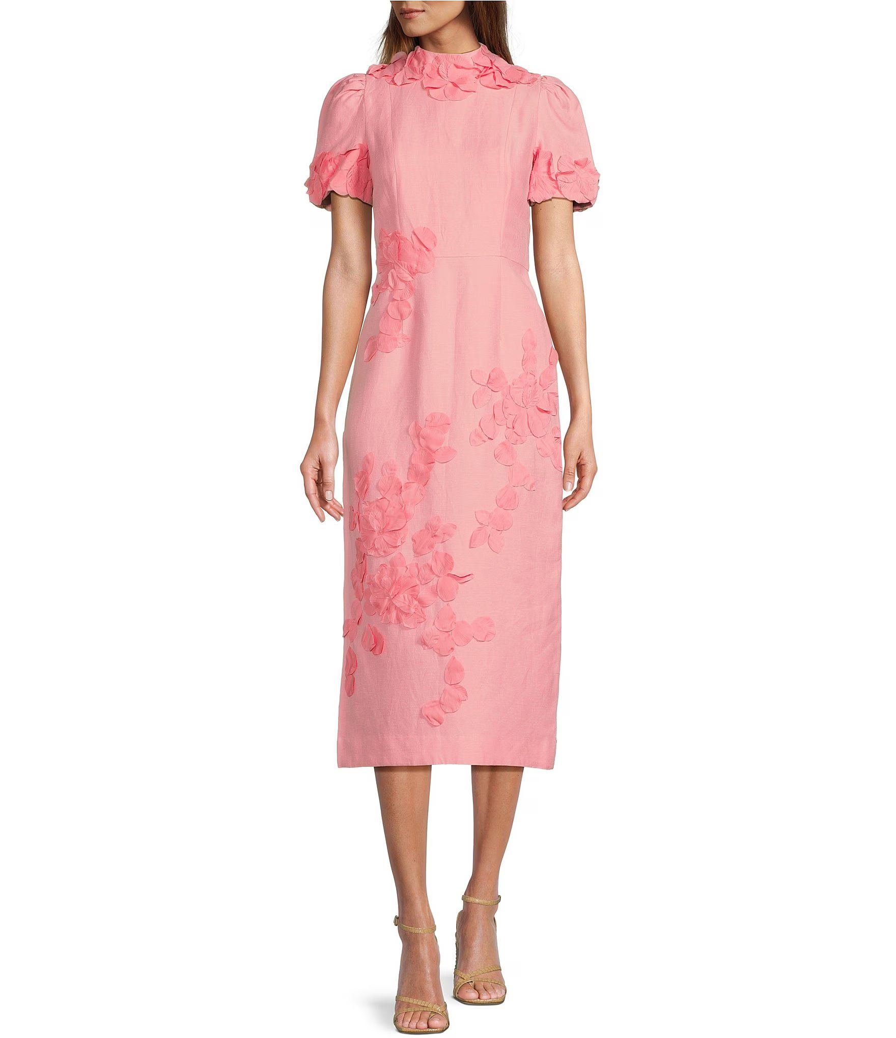 Willow Floral Applique Mock Neck Short Sleeve Midi Dress | Dillard's