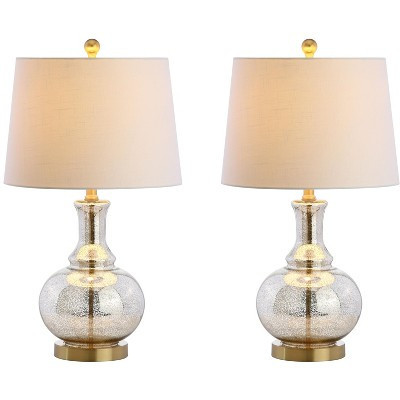 JONATHAN Y Lavelle 25" Glass LED Table Lamp, Mercury Silver/Brass Gold (Set of 2) | Target