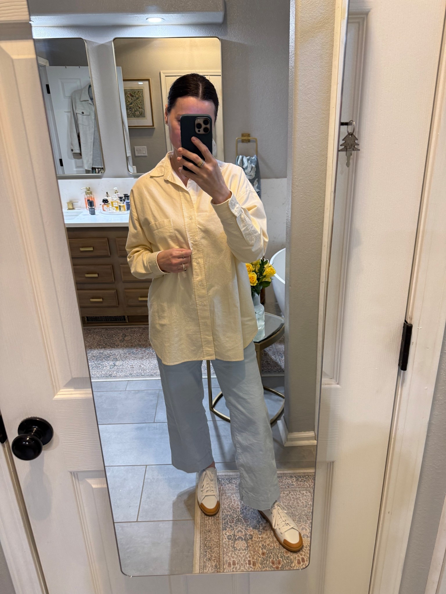 Effortless. Elevated. Everyday-perfect. 🤍

This is the throw-it-on-and-go outfit that somehow still looks polished. The soft buttery yellow button-down instantly brightens your look, the relaxed blue trousers give that cool, tailored-but-comfy vibe, and the clean sneakers pull it all together for an easy, chic finish.

Perfect for errands, lunch dates, travel days, or casual workwear—this is the kind of outfit you’ll reach for again and again. 

Timeless pieces. Flattering fit. Zero overthinking required.

✨ If your closet needs a fresh, wearable upgrade… this is it.

#LTKmomlife #LTKOver40 #LTKootd