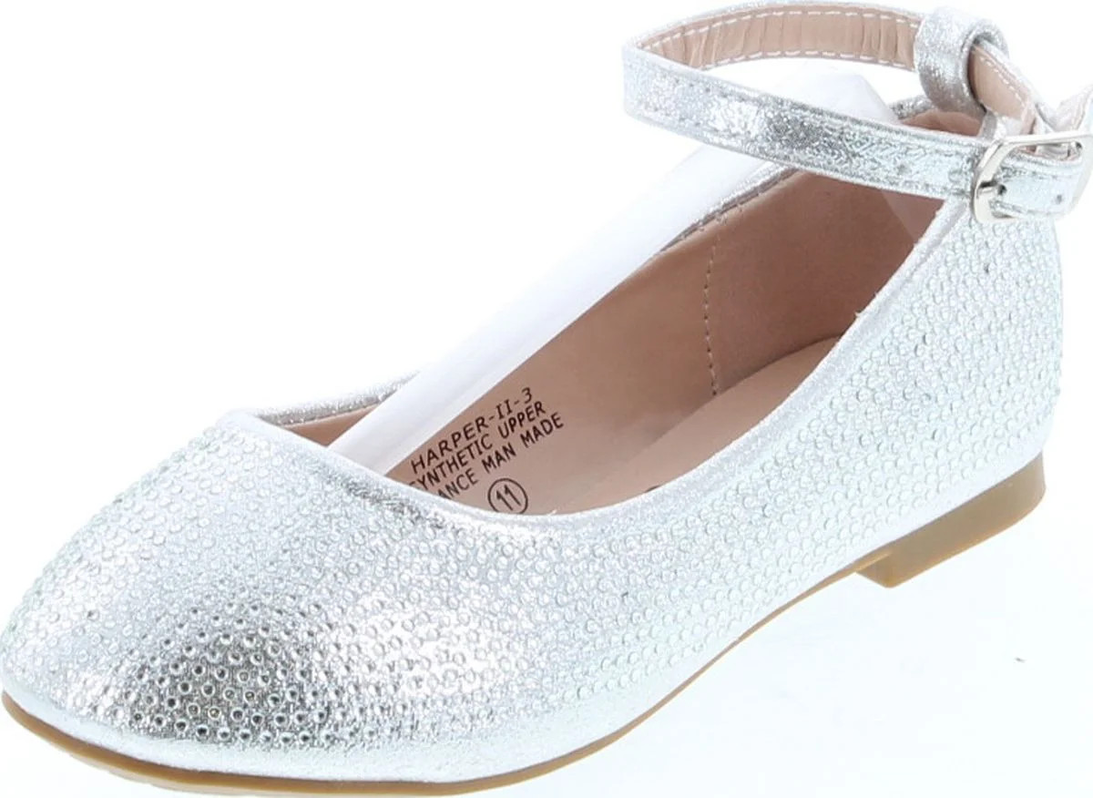 Blossom Girl Harper-II Fashion Dressy Flats Shoes, Silver Shimmer, 11 - Walmart.com | Walmart (US)