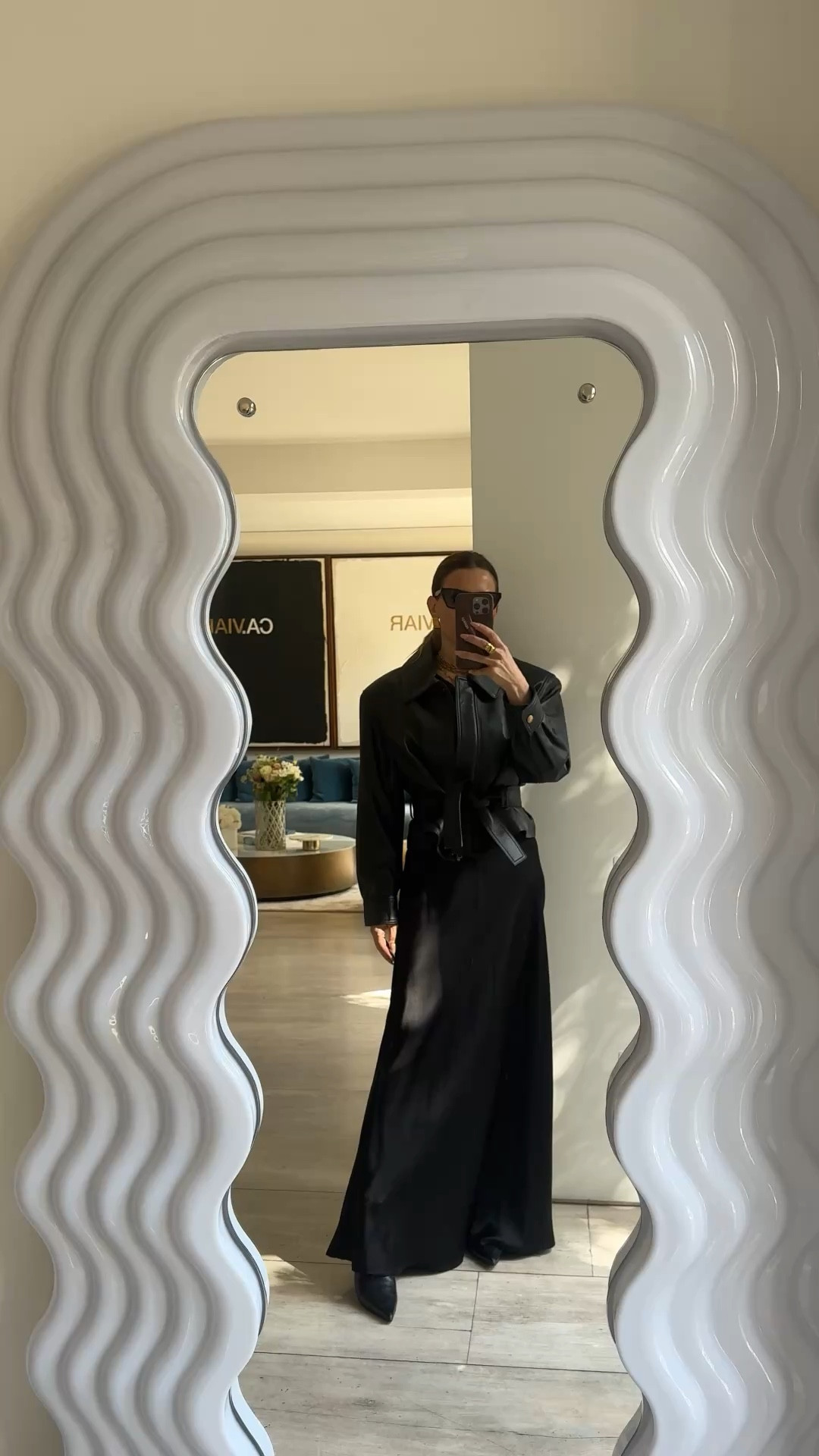 Leather jacket in XS
Top in Small 
Skirt in Size 2 