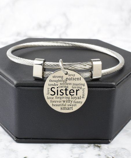 Stainless Steel 'Sister' Charm Bangle | Zulily