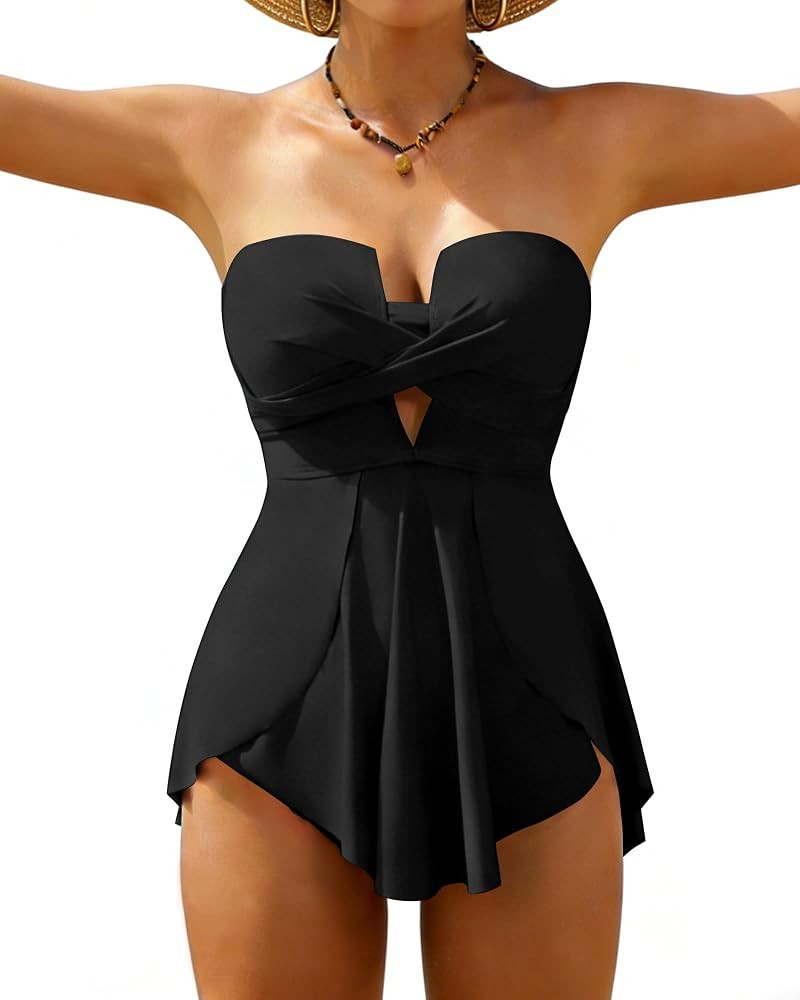 XUNYU One Piece Swimsuit for Women Strapless Bathing Suit Modest Swim Dress | Amazon (US)