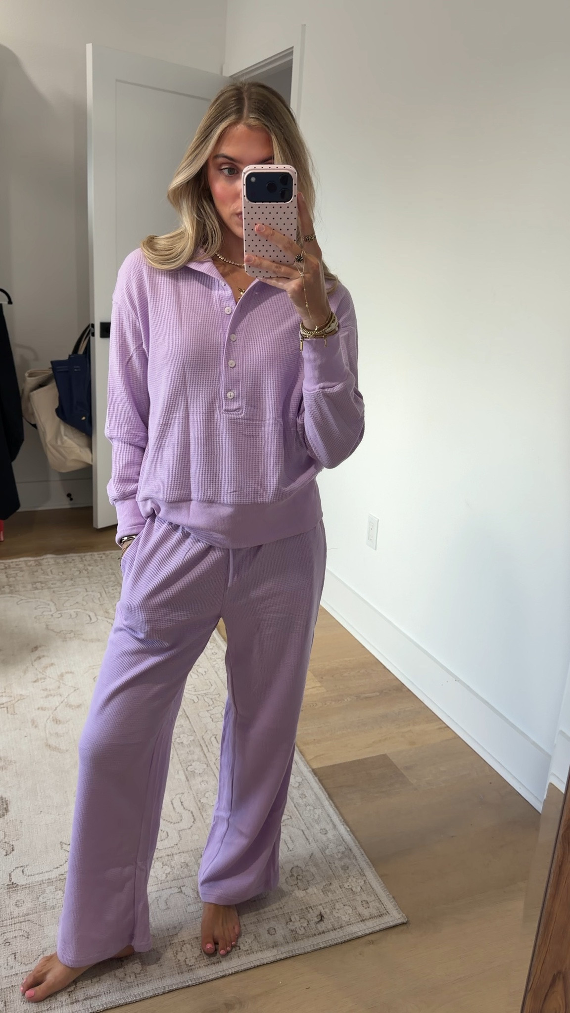 Amazon size small Fisoew Womens 2 Piece Lounge Sets Waffle Knit Sweatshirt Pants Sets Outfits
Quarter Button, Long Sleeve, Drawstring,Oversized, Wide Leg, Airport, Travel, Sweatsuit, Tracksuit, Fall, Winter