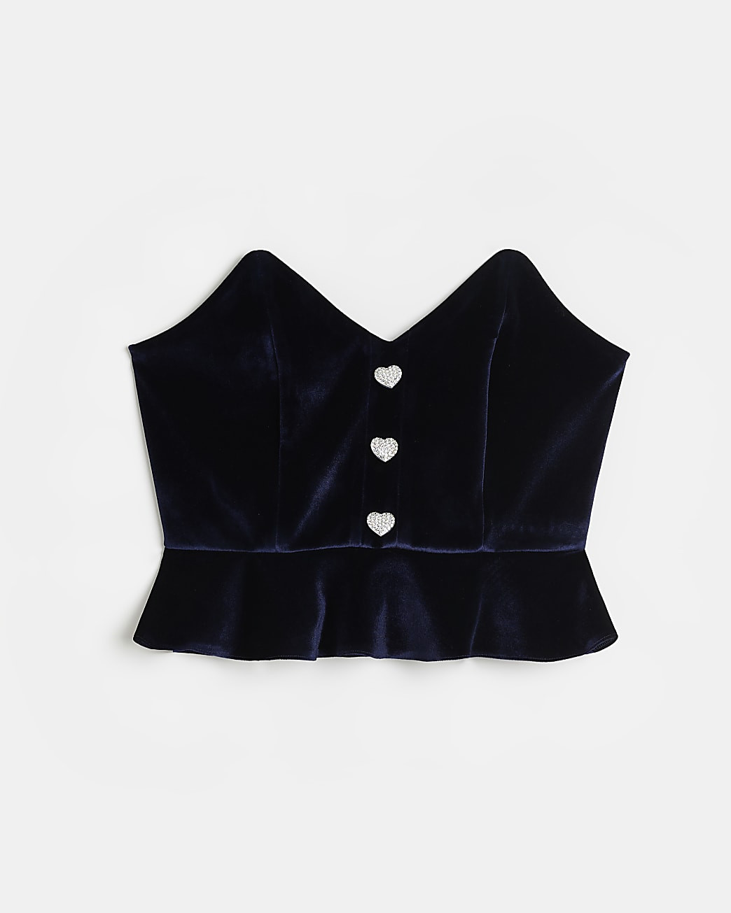 Navy velvet frill corset top | River Island (UK & IE)